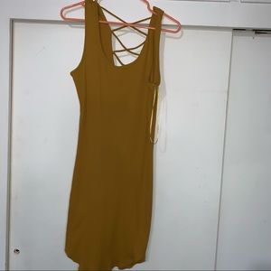 Mustard yellow ribbed knit bodycon dress